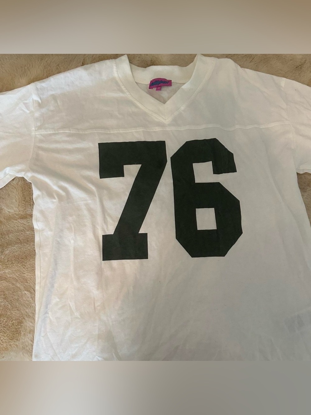 Edikted White V-Neck Tee with Black '76' Print